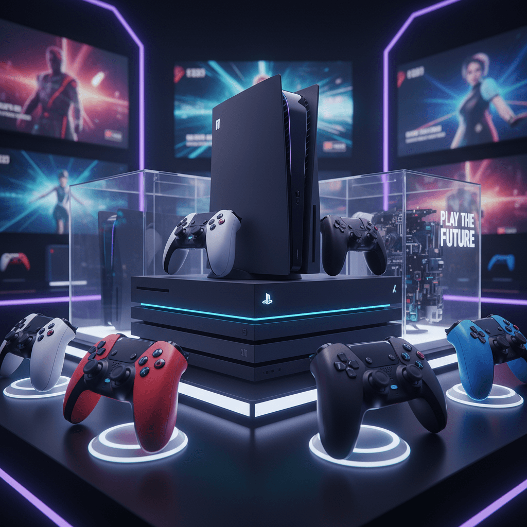 gaming console controllers and latest generation game systems professional display